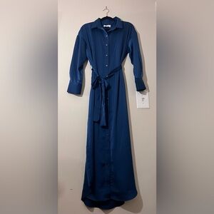 Banana Republic | Blue Button Down Long-sleeve Luxe Formal Shirt Dress MUSE SILK